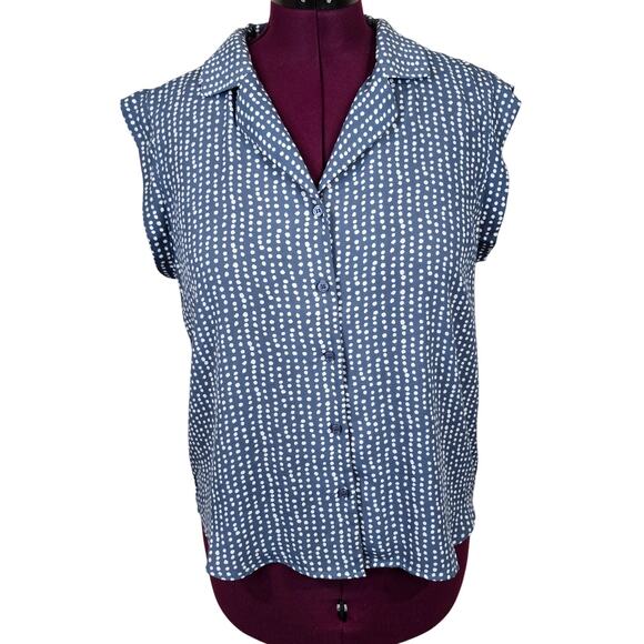 Women's Pleione Blue Polka Dot Sleeveless Button Up Blouse | Size Large - Picture 1 of 9